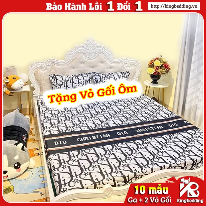 Bộ Ga Giường và 2 vỏ Gối 💖m2/m4/m6/m8💖 Poly Cotton 4 Mùa, Ga Giường Di.o Trắng Đáng Yêu - Kingbedding