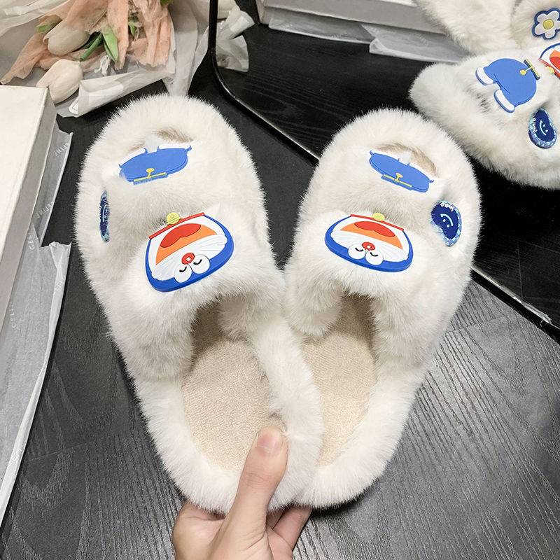 Dép đi trong nhà mùa đông Dép lông Dép Bông Đi Trong Nhà Hình Doraemon Dễ Thương Cho Nữ