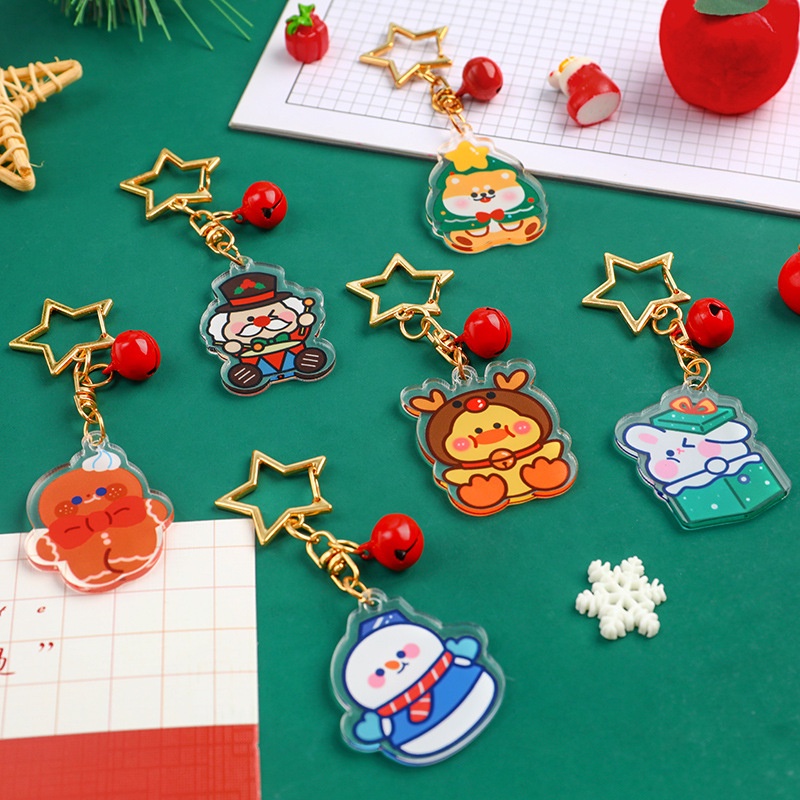 1 Móc Khóa Hình Ông Già Noel / Người Tuyết / Ngôi Sao Năm Cánh Sáng Tạo Trang Trí Túi Xách /