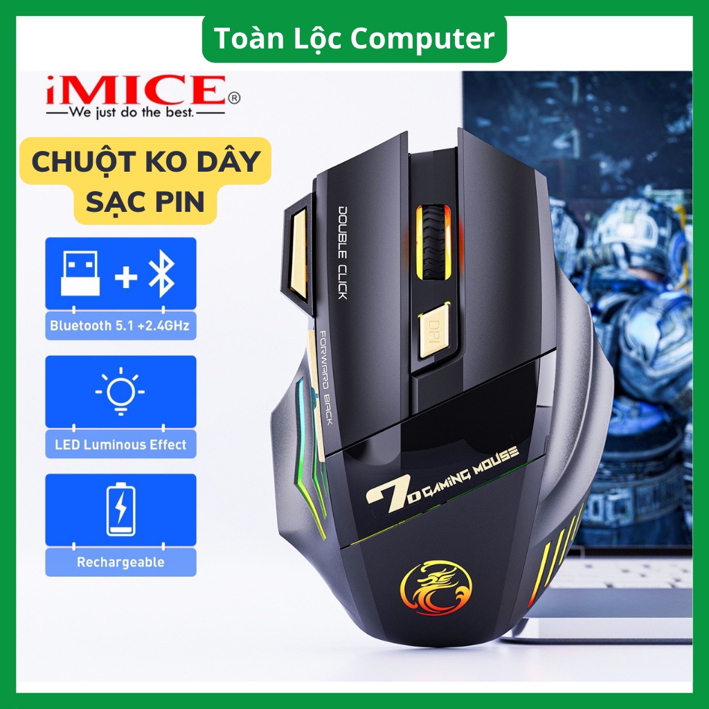 Chuột không dây Bluetooth iMICE X7 2.4Ghz tự sạc pin cao cấp 2 trong 1 chống ồn dùng cho ĐT,Máy Tính,Laptop,laptop táo