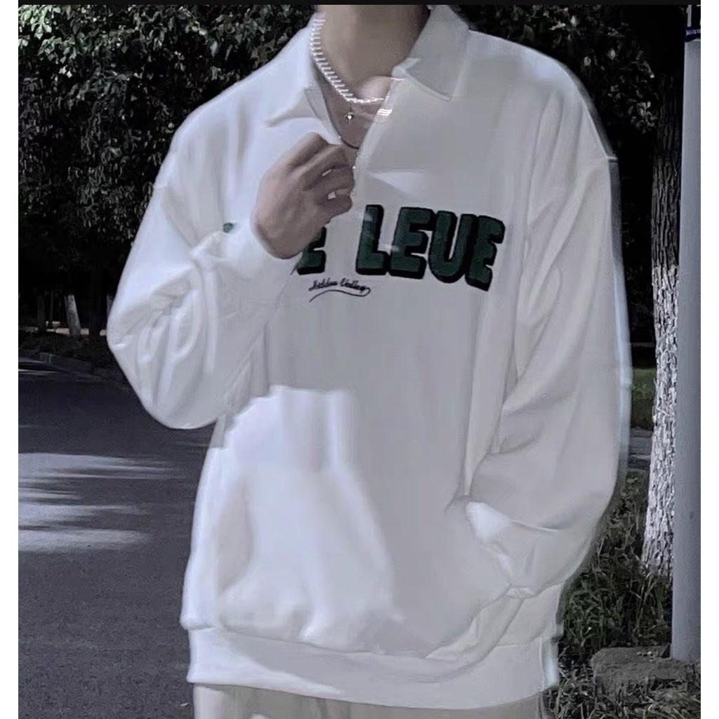 Áo Polo Dài Tay Dose Unisex Khóa Zip Nỉ Ngoại Cao Cấp,Áo Sweater Nam Nữ Phối Cổ Bẻ Phong Cách Hàn Quốc