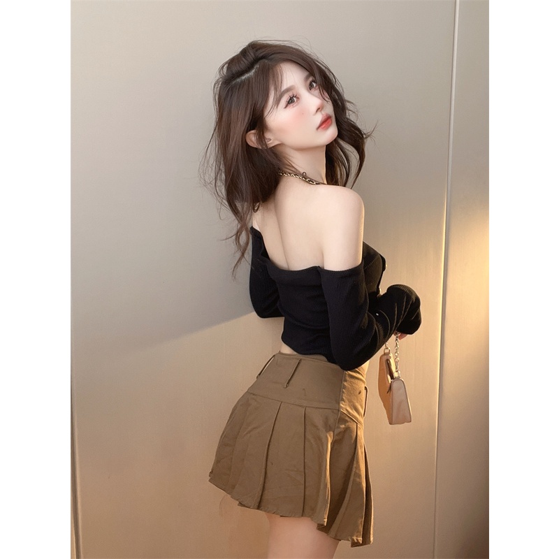 ZHELIHANGFEI Áo Croptop Dệt Kim Tay Dài Lưng Cao Thời Trang Quyến Rũ Cho Nữ