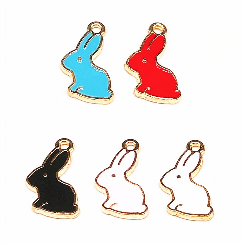 Set 4 Mặt Dây Chuyền Hình Thỏ Bằng Hợp Kim Tráng Men Thủ Công DIY