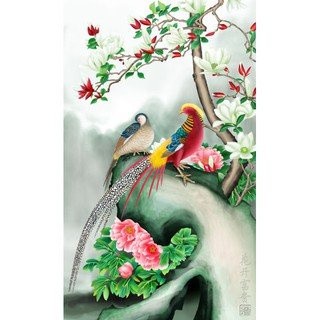 Tranh đính full đá tự làm - Đôi chim trĩ hoa mẫu đơn