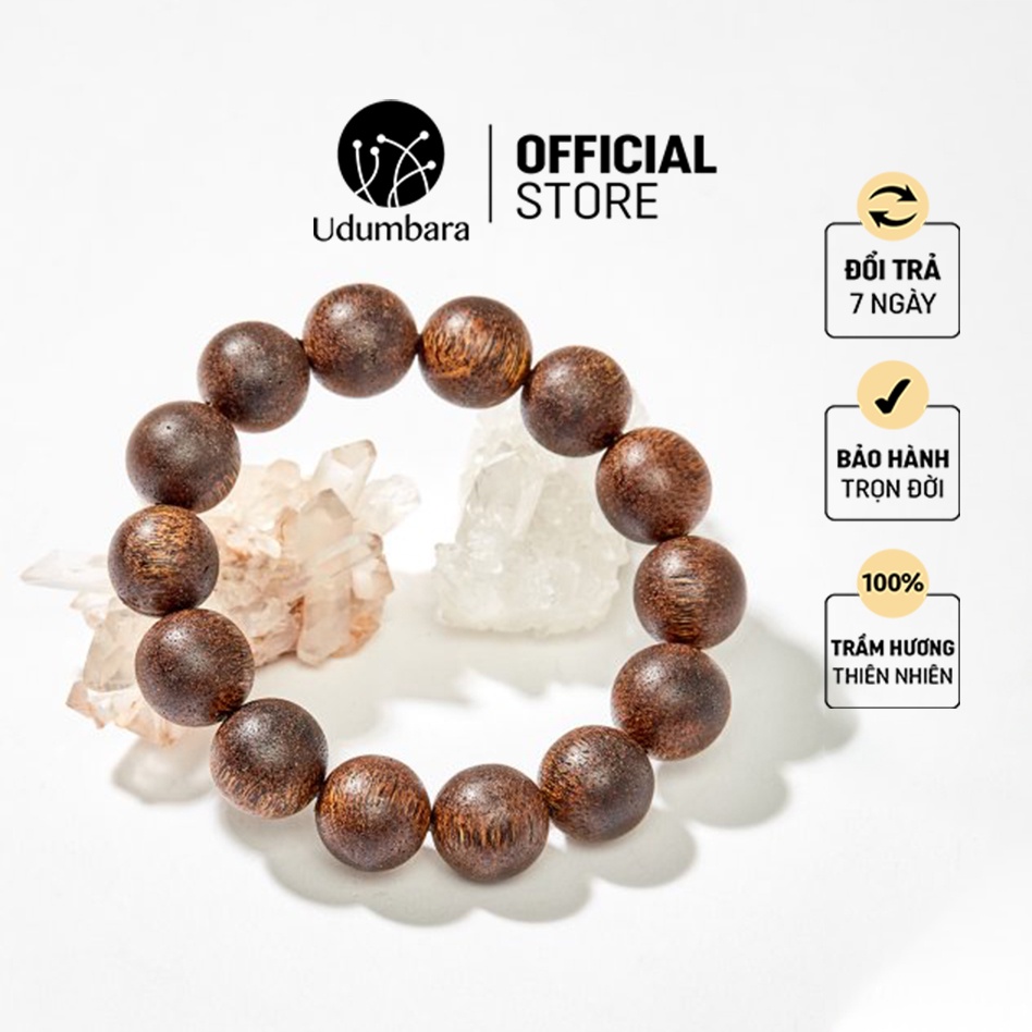Vòng tay trầm hương nam đen hạt tròn 16mm phong thủy Udumbara