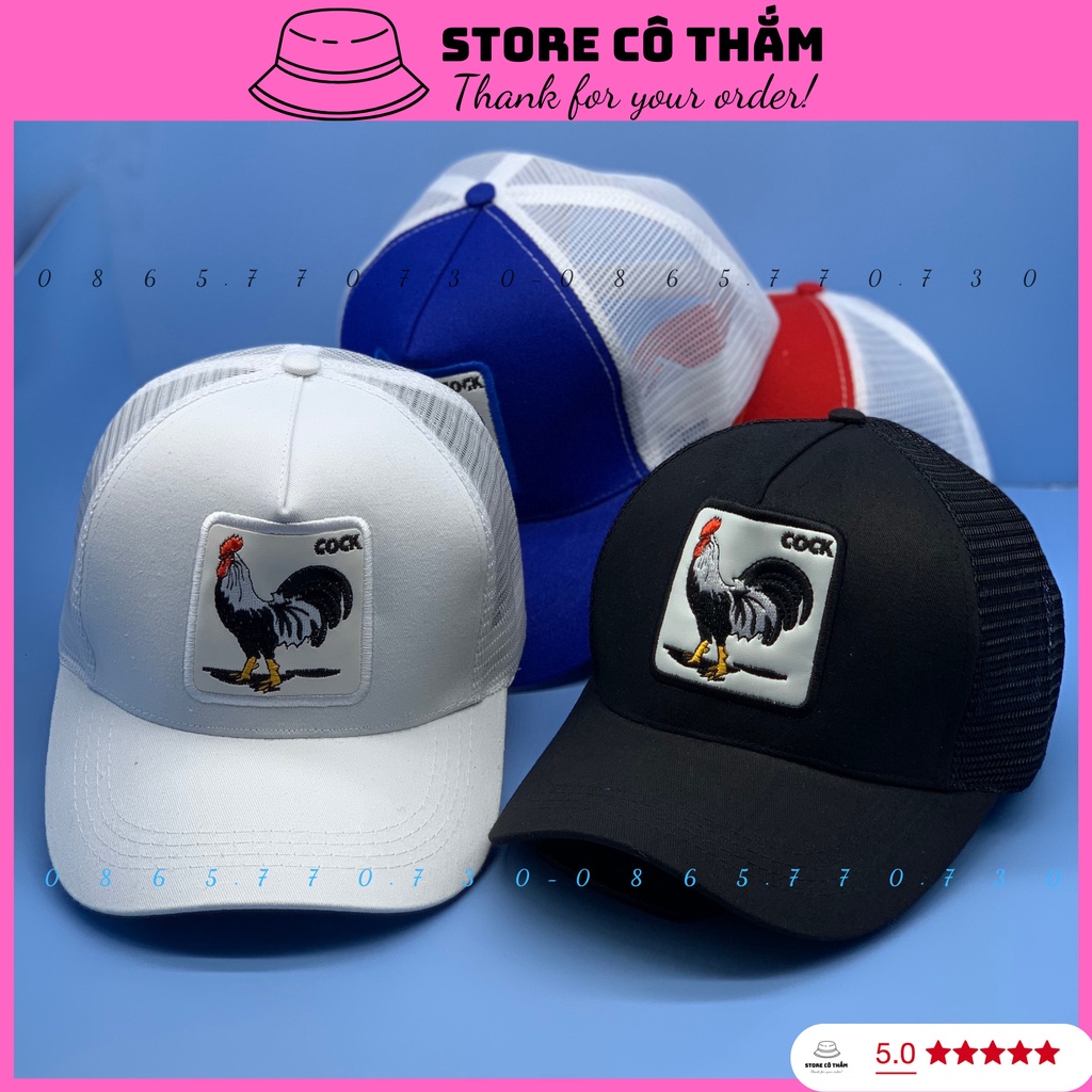 NÓN KẾT THÊU LOGO VUÔNG HÌNH CON GÀ ĐỘC ĐÁO, MŨ LƯỠI TRAI PHỐI LƯỚI THỜI TRANG NAM NỮ