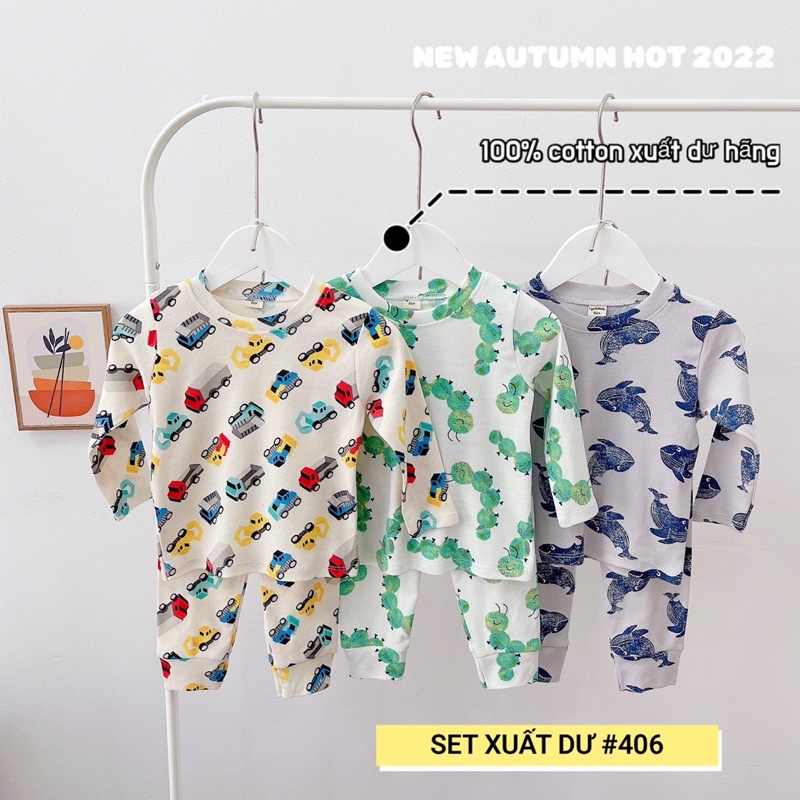 SET 3 bộ cotton borip bé trai bé gái , hàng xuất dư sịn , bộ mặc nhà bé trai bé gái 9-17kg