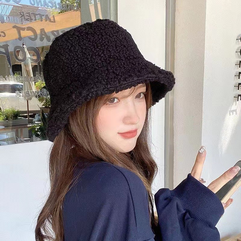 Korean Fashion Wool Furry Hat Bucket Cap Fisherman Round Hats Casual Women Solid Beautiful Winter Warm