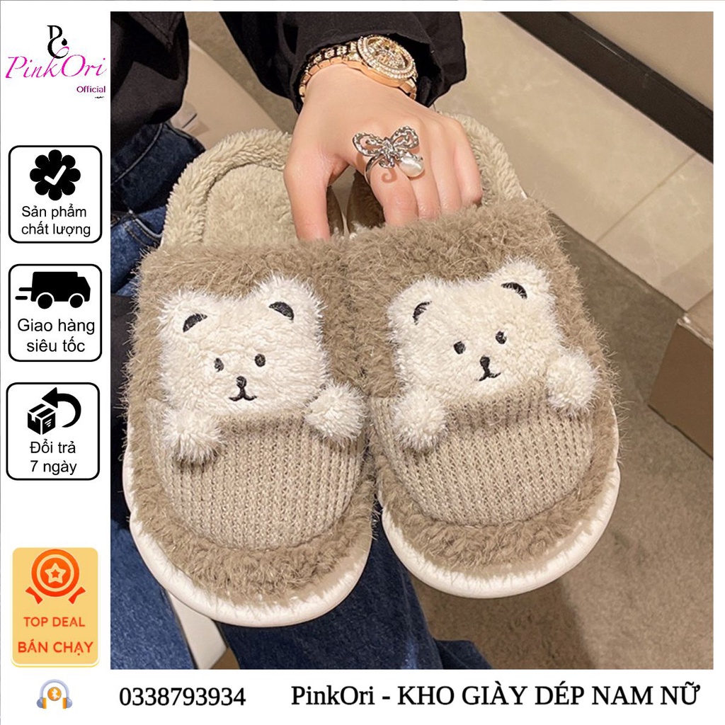 Dép Bông hình Gấu cute lót bông siêu ấm ,Dép Đi Trong Nhà hình thú dễ thương - PinkiTaa