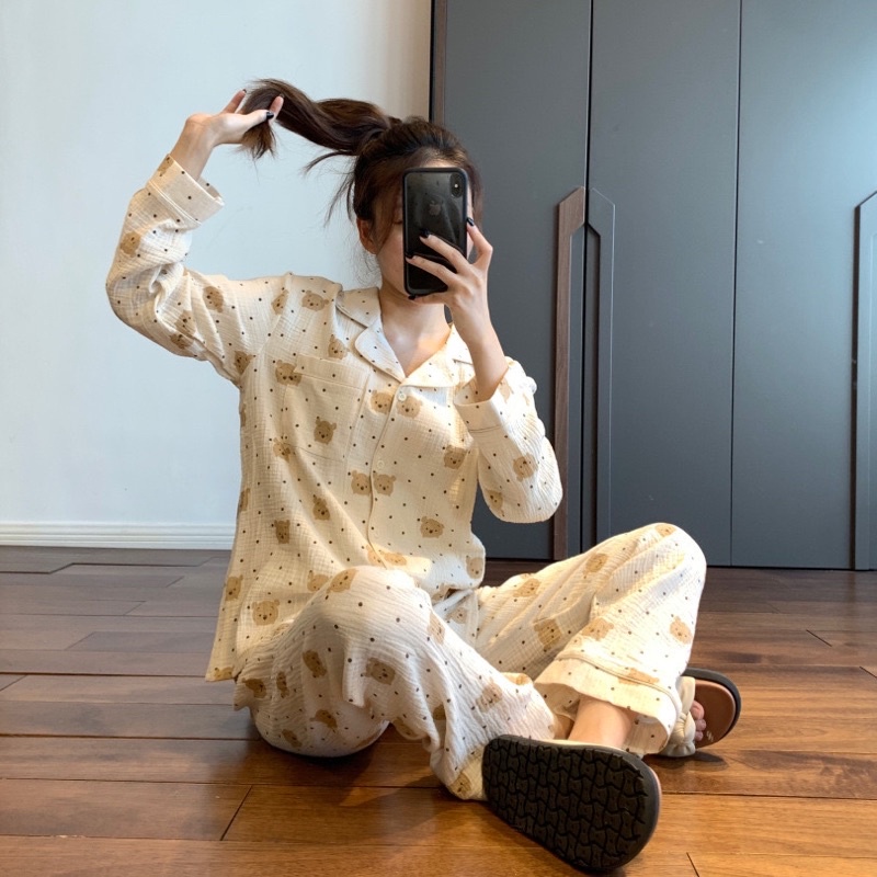 BỘ PIJAMA MẶC NHÀ CHẤT ĐŨI XỐP HOẠ TIẾT DỄ THƯƠNG. Đồ Ngủ Nữ Xinh
