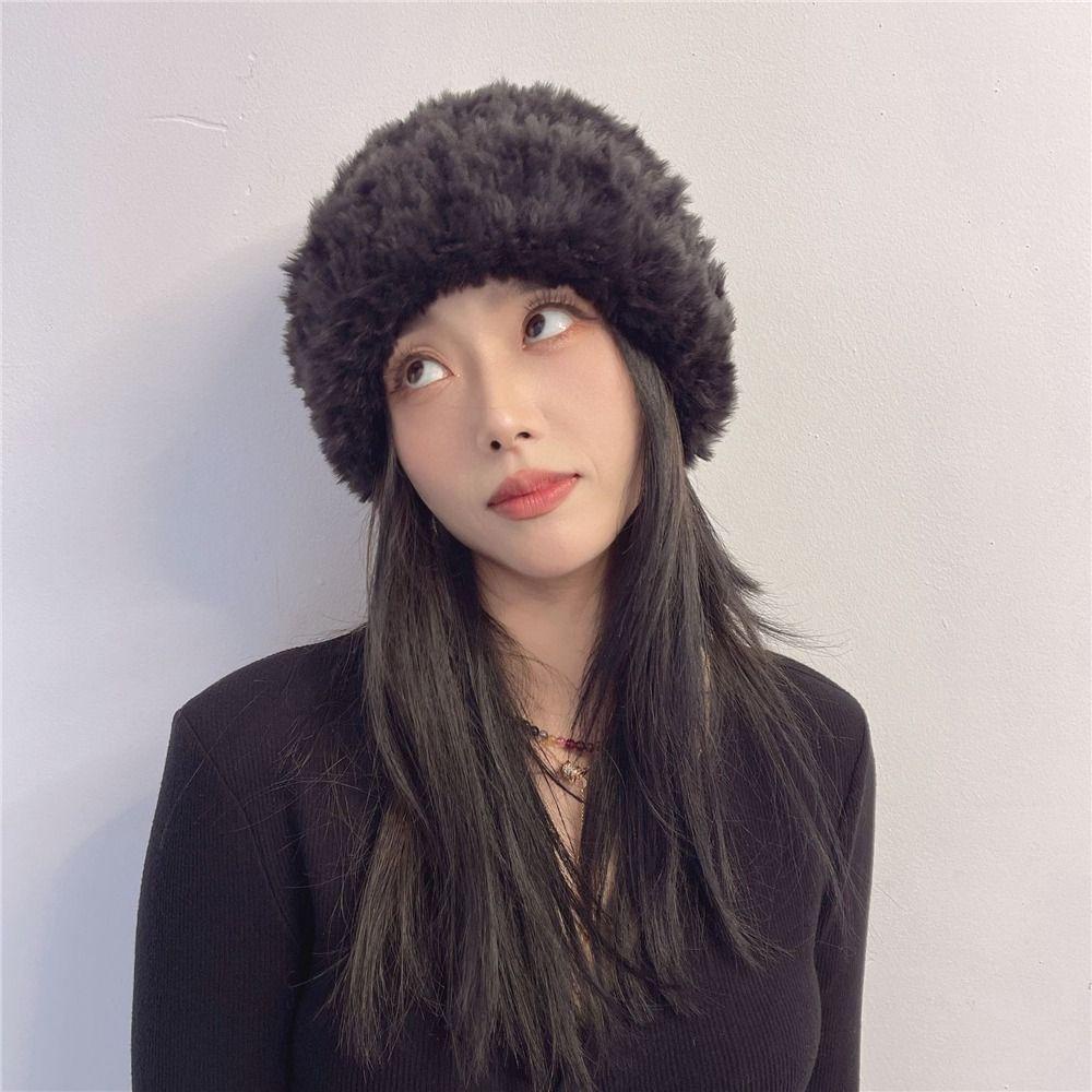 Mũ Beanie Vải Lông Màu Sắc Trơn Giữ Ấm Mùa Đông