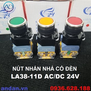 Nút nhấn, nút ấn, nút đề có đèn ac/dc 24v phi 22mm la38-11d nhả, la38-11ds giữ