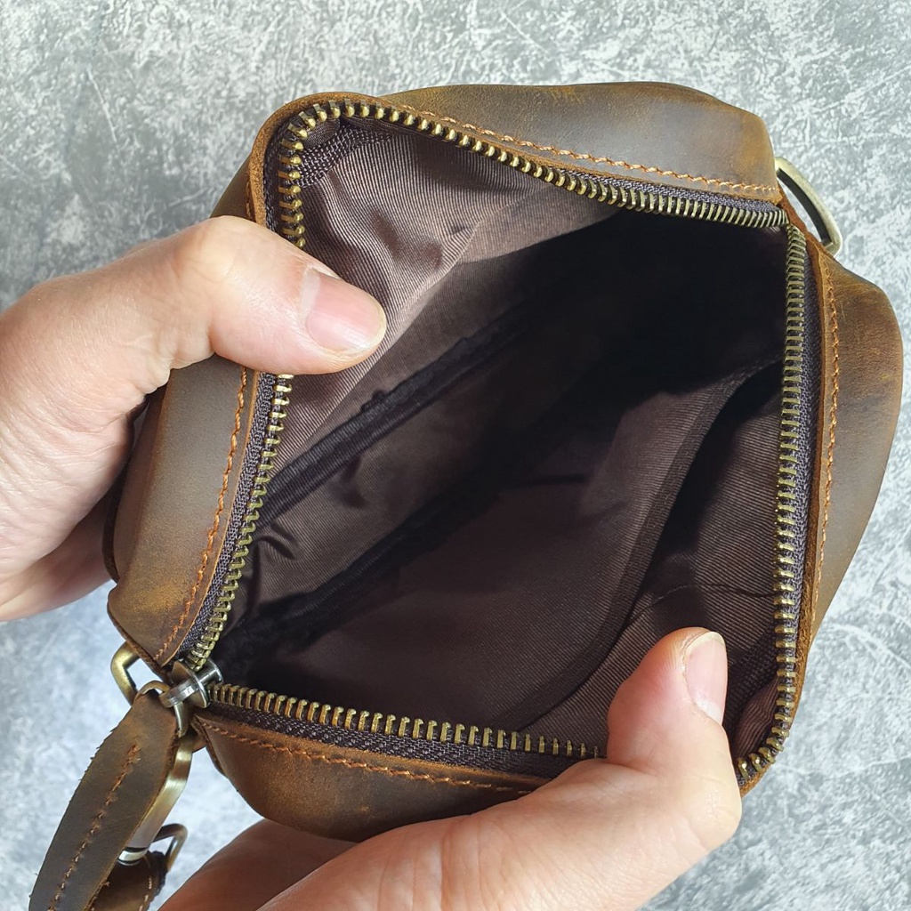 Túi đeo chéo nam kết hợp Clutch cầm tay da bò thật TD118LEA  - 100% da bò thật, BH 3 năm