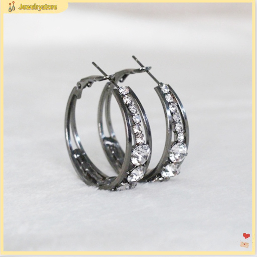 Đôi hoa tai dạng tròn đính đá sáng bóng phong cách thời trang cho nữ