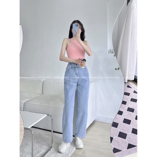  Quần Jeans nữ ống suông dáng rộng chéo eo Emilyshop (J)