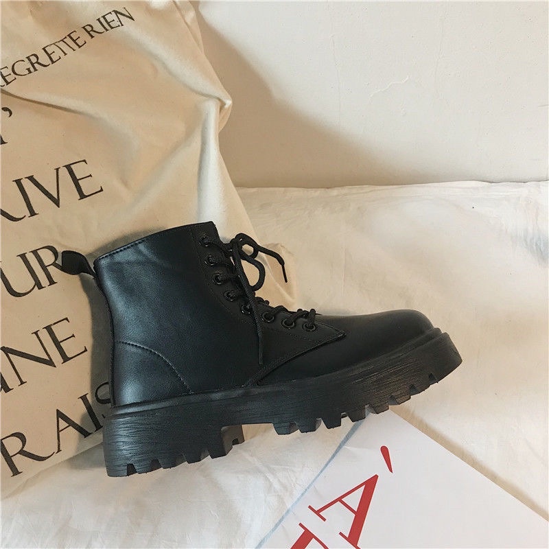 Giày Boot Nữ Ulzzang Mũi Tròn Đế Bằng Chất Da Mềm, Êm Chân