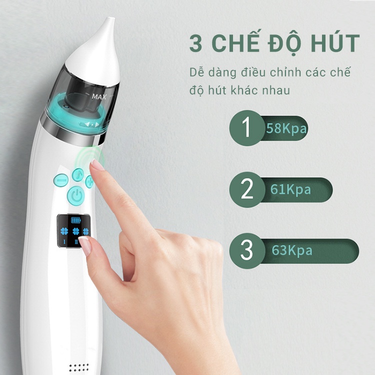 Máy Hút Mũi Cho Bé X10 - Chất liệu Silicon y tế an toàn tuyệt đối cho bé - Hút mũi êm ái dịu dàng - 3 chế độ hút mạnh mẽ