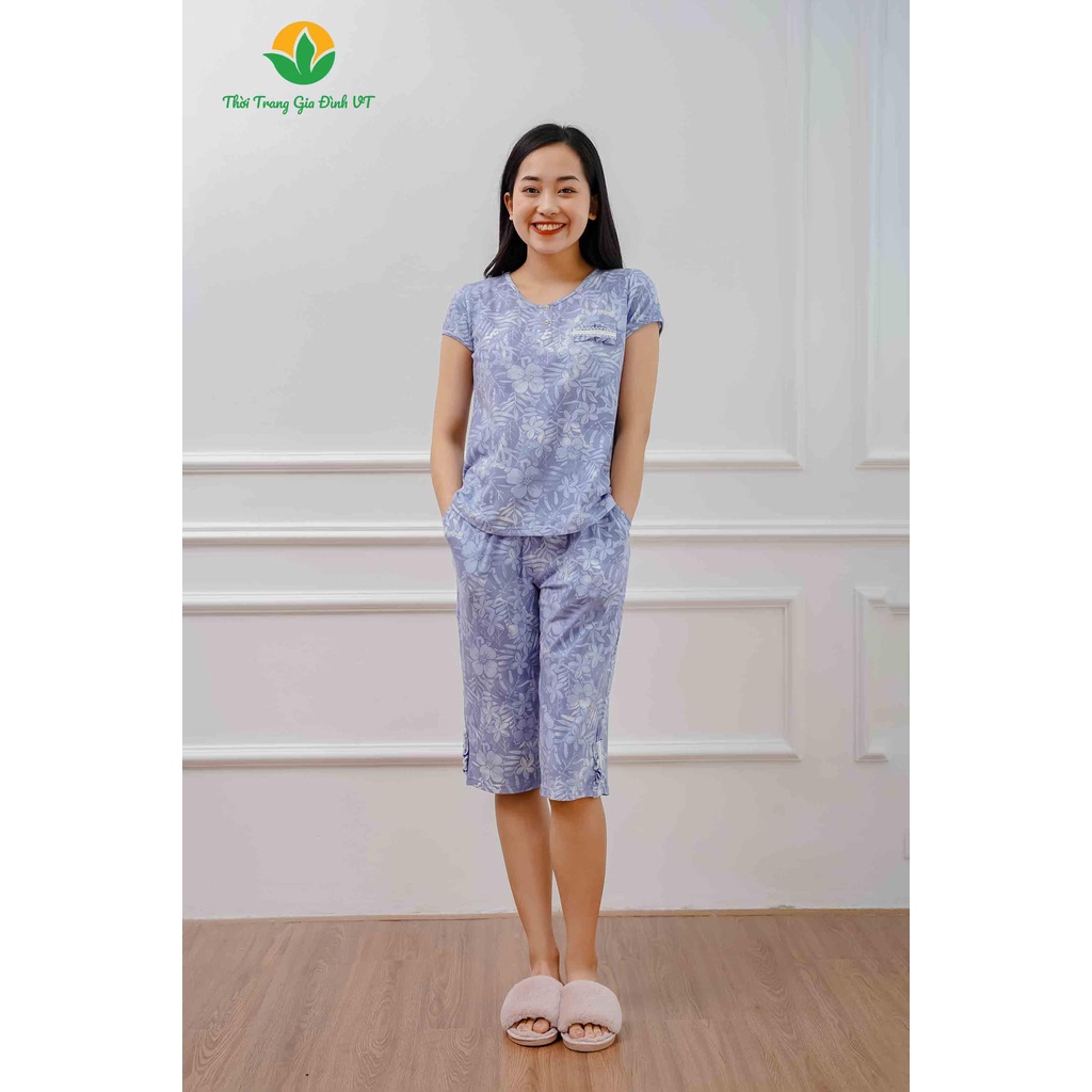 Đồ mặc nhà nữ mùa hè Việt Thắng, quần lửng, áo cộc tay, chất cotton - B46.2201