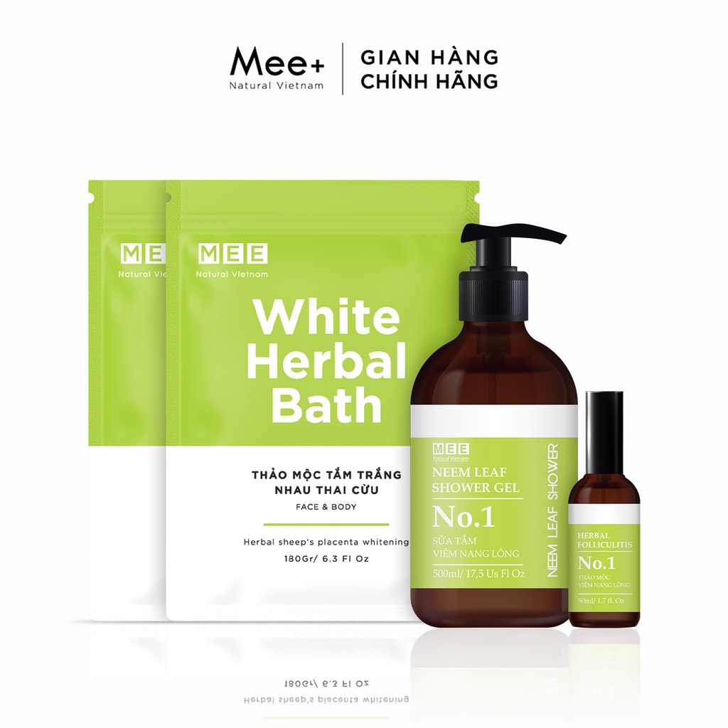 Combo 2 Tắm Trắng Nhau Thai Cừu , xịt viêm Nang Lông 100ml và Sữa Tắm 500ml MEE NATURAL
