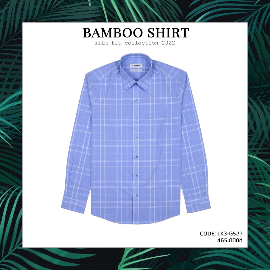 Áo Sơ Mi Dài Tay Sọc Caro Bamboo Vĩnh Tiến Slim Fit Vạt Bầu 465 - G527