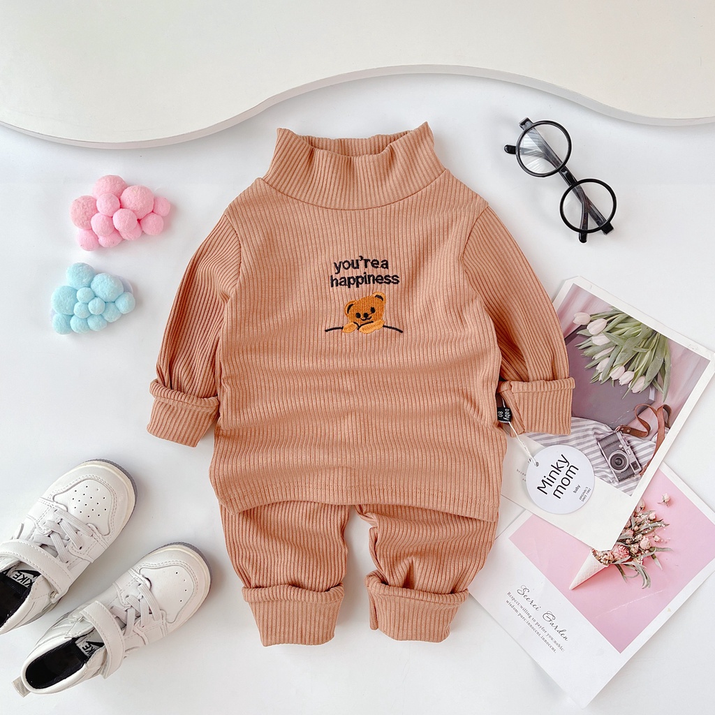 Bộ gân tăm cho bé trai, bé gái kèm hình thêu xinh cổ 3p mẫu mới thu đông từ