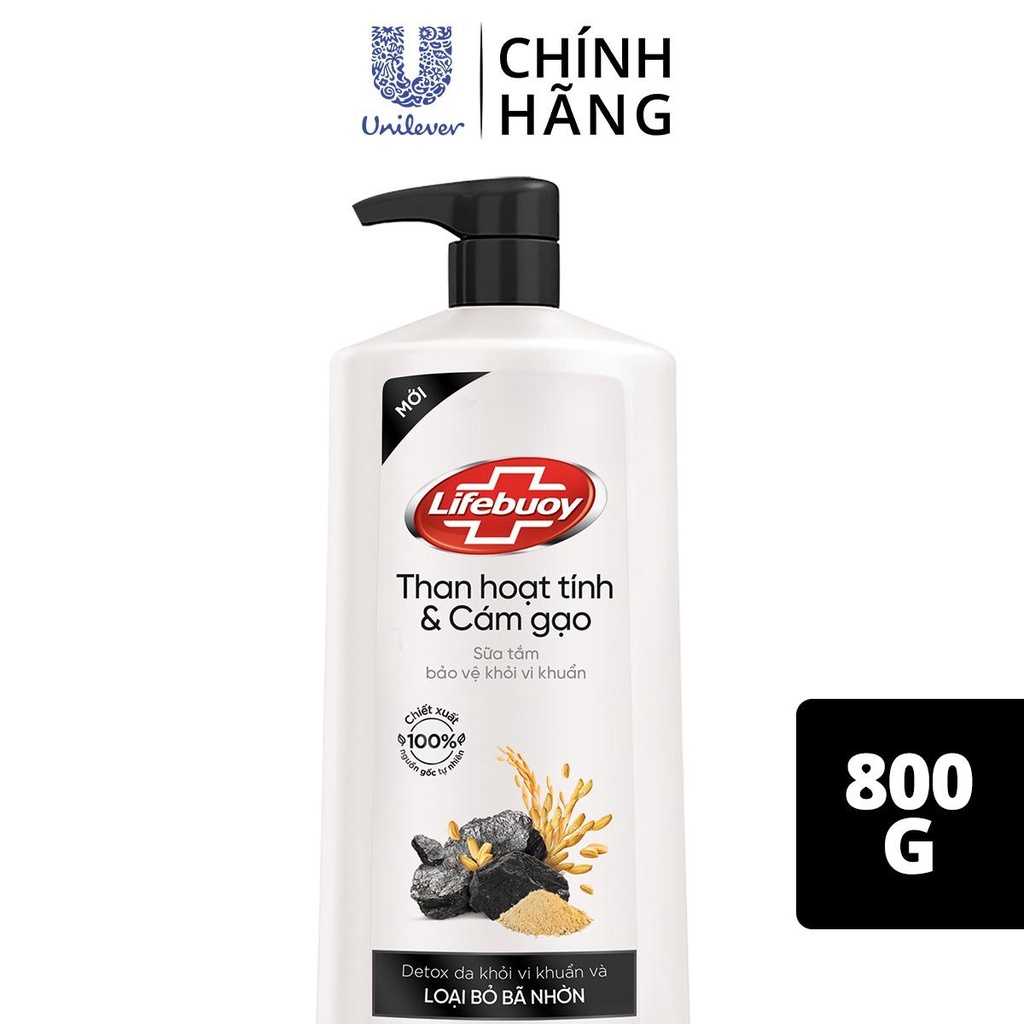 Sữa Tắm Lifebuoy Detox Than Hoạt Tính & Cám Gạo 800g