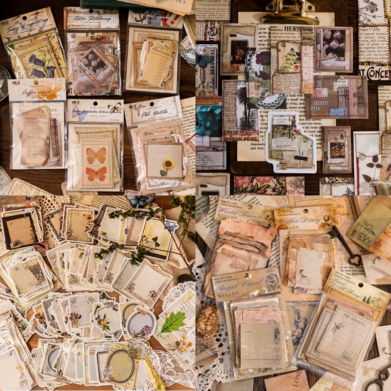 Bộ 30 tấm giấy note giấy ghi chú collage phong cách retro và vintage trang trí journal