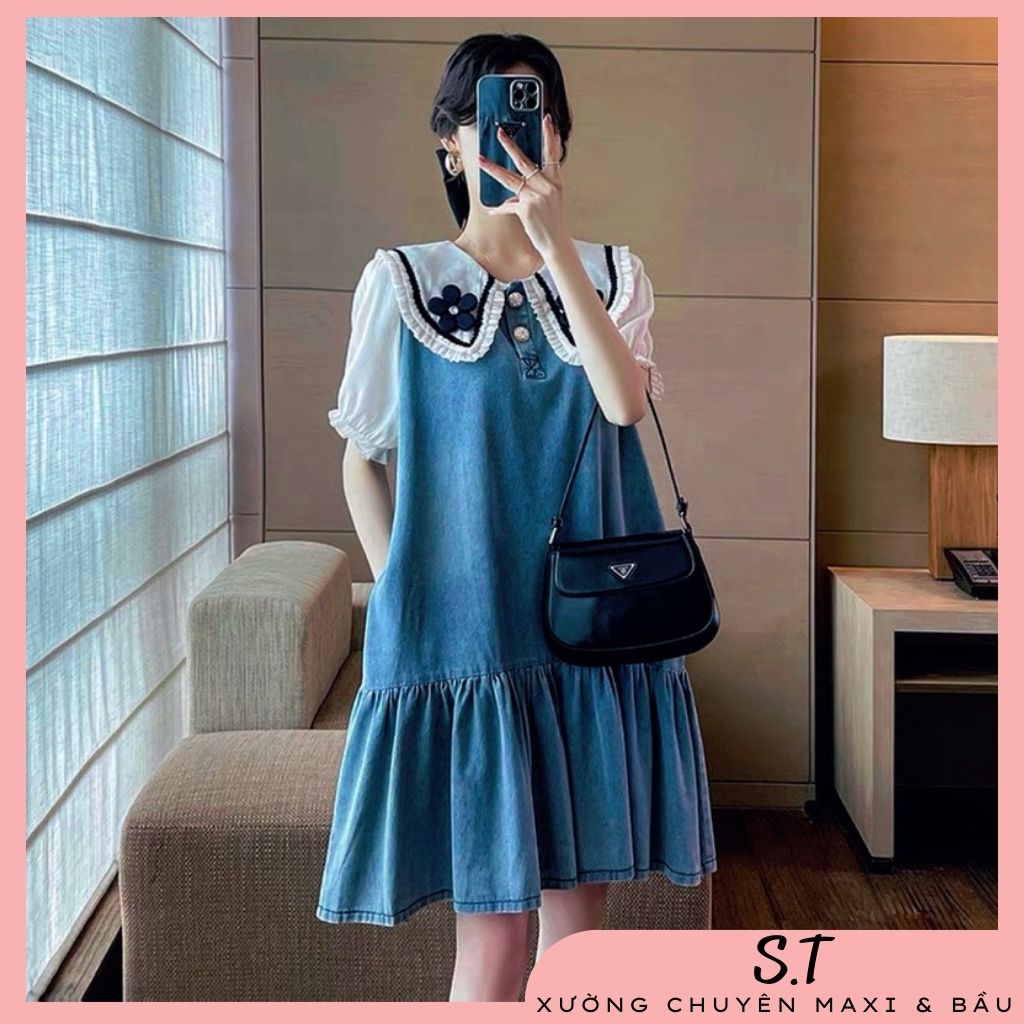 Đầm bầu công sở trẻ trung cổ bèo chất liệu Giả Jean sang trọng