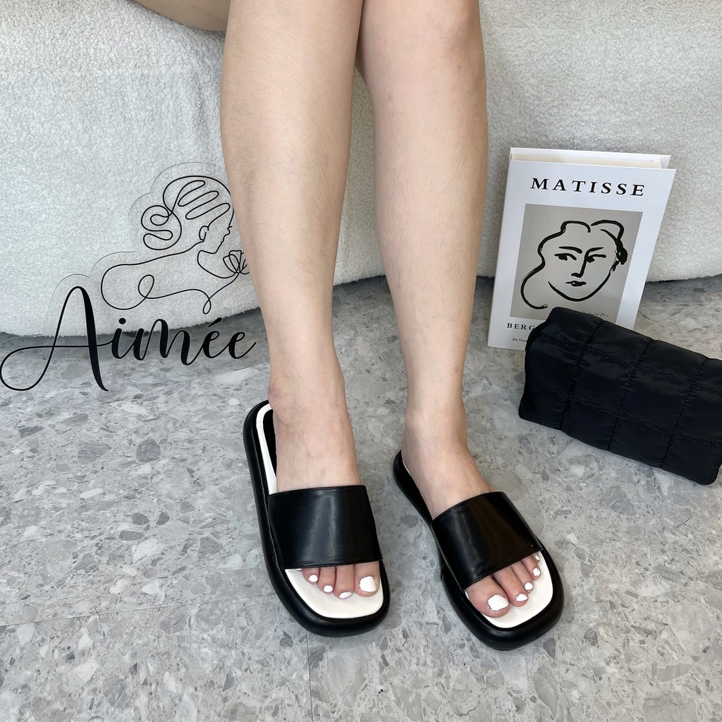 Dép Quai Ngang Chất Da Mềm Mix 2 Màu