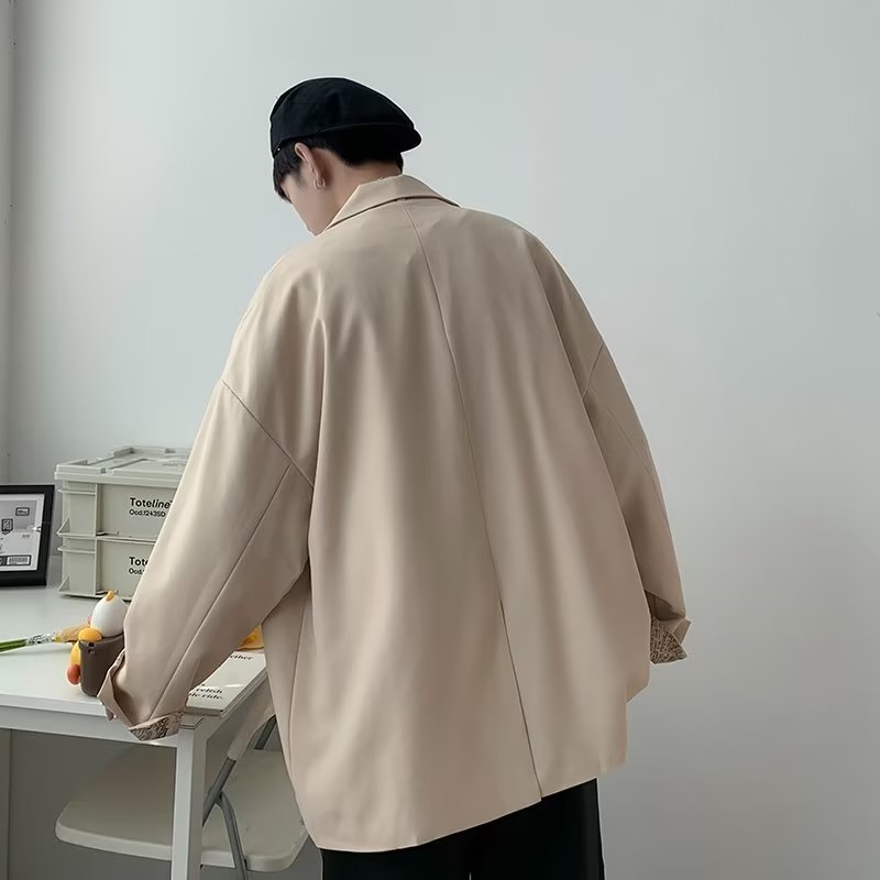 Áo Khoác Vest Tay Dài Dáng Rộng Phối Cà Vạt Kiểu Preppy Cá Tính Cho Nam