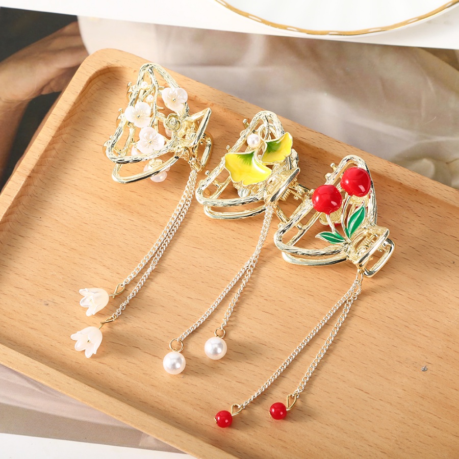 Kẹp Tóc Dạng Chuỗi Hạt Phối Hoa Và Tua Rua Bằng Hợp Kim Dễ Thương Cho Bé Gái