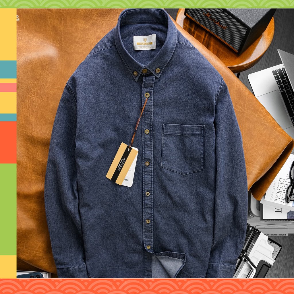 ẢNH SHOP CHỤP - Áo sơmi Denim Musland Xám Navy chất denim shop bán làm bao khách hàng mê mẫn - - SMML1i - - VNXK C