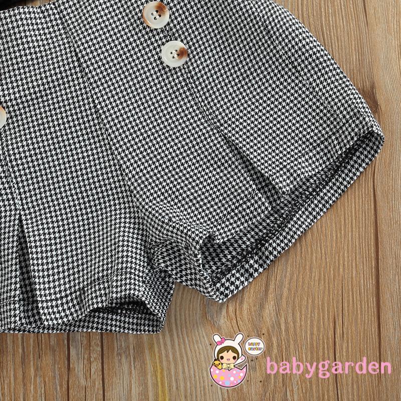 Bộ Áo Tank Top Cổ Yếm Màu Trơn + Quần Short Lưng Cao Họa Tiết Kẻ Sọc Thời Trang Cho Bé Gái 9 Tháng Đến 6 Tuổi