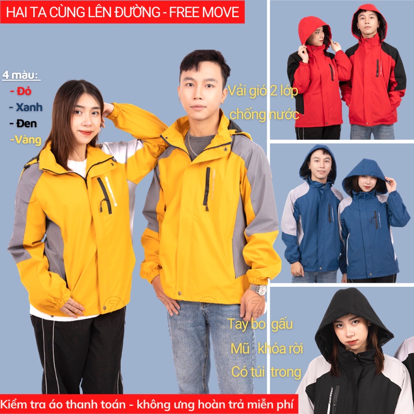 Áo khoác gió nam nữ Phối màu FREE MOVE 2 lớp K7 chất gió tráng bạc chống nước tiện lợi đi chơi và phượt