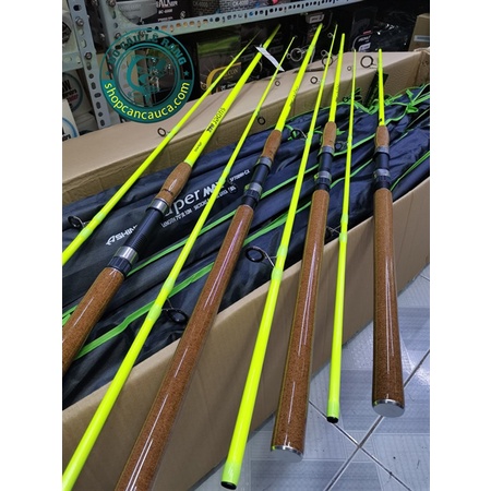 Cần 2 khúc ASHINO SUPER MAX xanh dạ quang, cần carbon bạo lực, chuyên câu lăng xê, câu bom, câu cá tra...