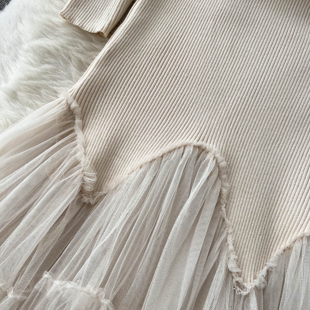 Đầm len nữ đuôi cá phối ren sang chảnh