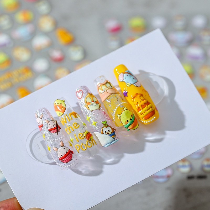 ⚡Miếng Dán Móng Tay 5D Hình Vịt Donald / Gấu Pooh / Gấu Pooh Dp Dễ Thương