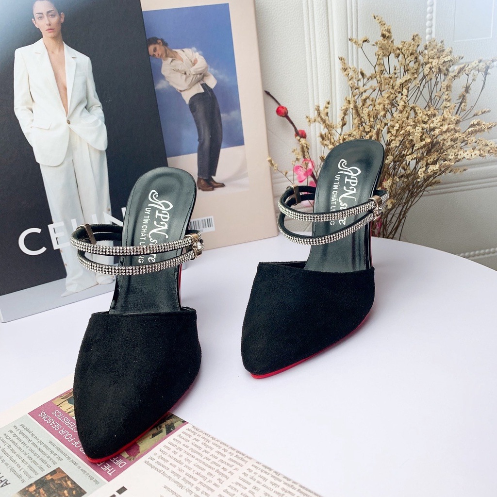 Giày cao gót nhọn 10cm bít mũi phối xoàn 2 kiểu mang - BM43