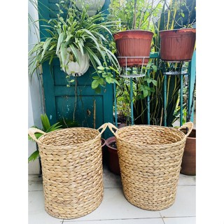 Giỏ tròn đựng quần áo,hộp đựng đồ đa năng, giỏ đựng chậu cây cảnh và trang trí nhà cửa, giỏ tròn cỡ lớn, giỏ cói tròn