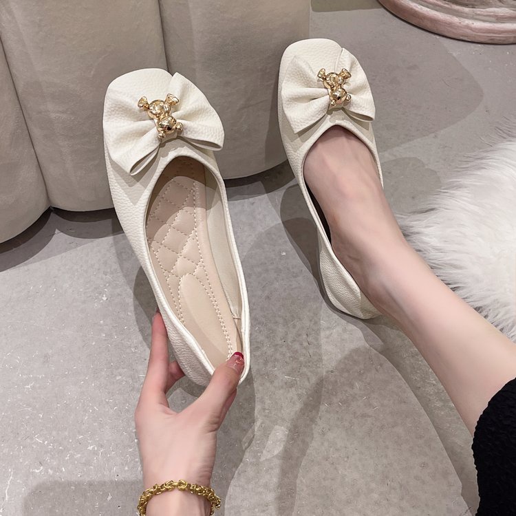 Giày Búp Bê Mũi Tròn Đính Nơ Màu Trơn Đơn Giản Thời Trang Cho Nữ