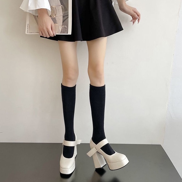 Giày búp bê nữ giày mary jane giày lolita Giày Cao Gót 12cm Đế Dày Chất Liệu Da Phong Cách Hương thơm nhỏ ck ma thuật dán Nữ
