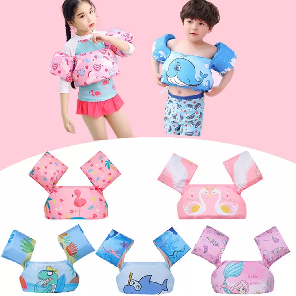 Áo Phao Bơi Trẻ Em, Áo Phao Nâng Đỡ Ngực Chống Lật Kèm Phao Tay An Toàn, Cho Bé Thỏa Thích Bơi Lội