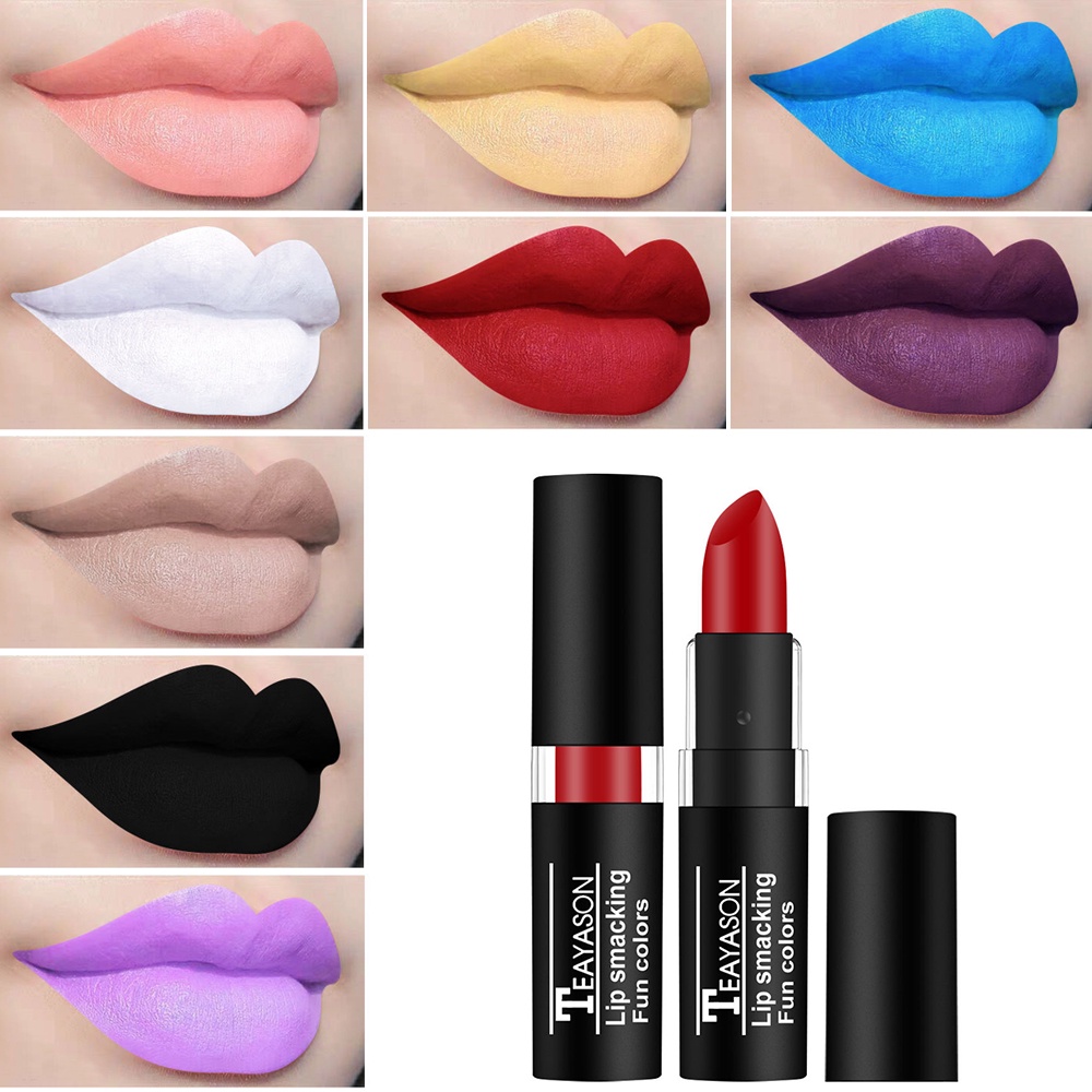 Son môi lì JULYSTAR lâu trôi không thấm nước màu xanh lá cây tím đen trang trí cho bữa tiệc halloween với 12 màu