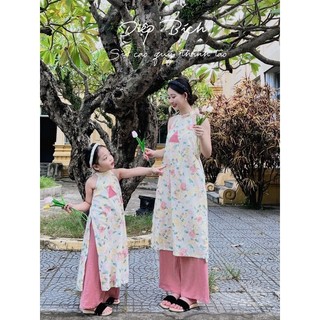 Áo dài đôi cho mẹ và bé Mick and Milk áo dài Tết cho bé gái cổ yếm cách tân