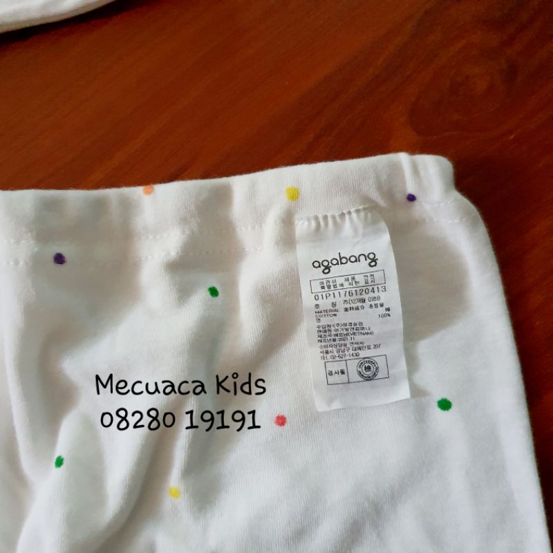 9-10kg Bộ dài tay cotton trắng chấm bi Agabang xuất Hàn dư xịn cho bé trai bé gái