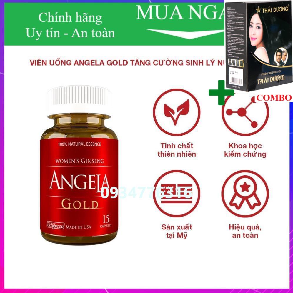 Combo Gội Là Đen Thái Dương+ Viên uống ANGELA GOLD tăng cường sinh lý nữ (15 viên)