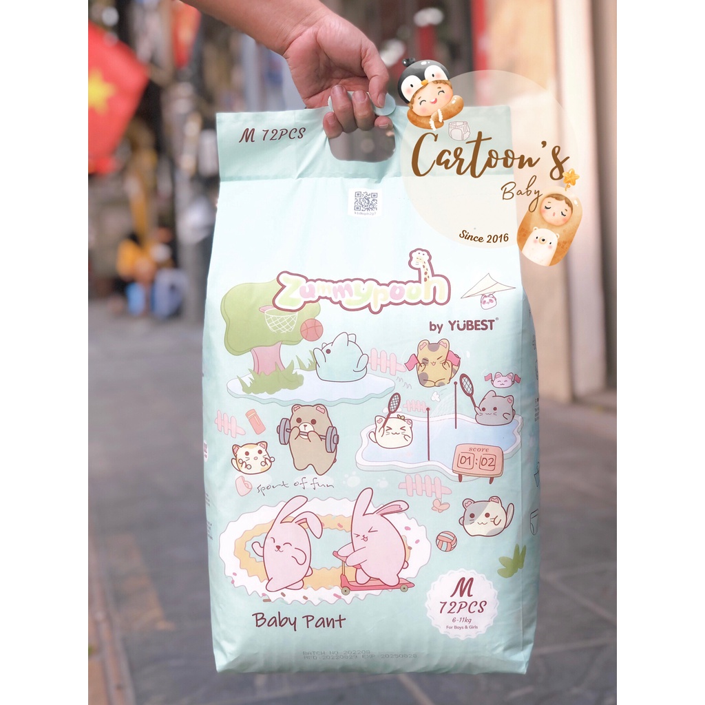 Bỉm Yubest Zummy Pooh CAO CẤP quần/dán S80,M72 ,L66 ,XL60 ,XXL56 ,XXXL52.