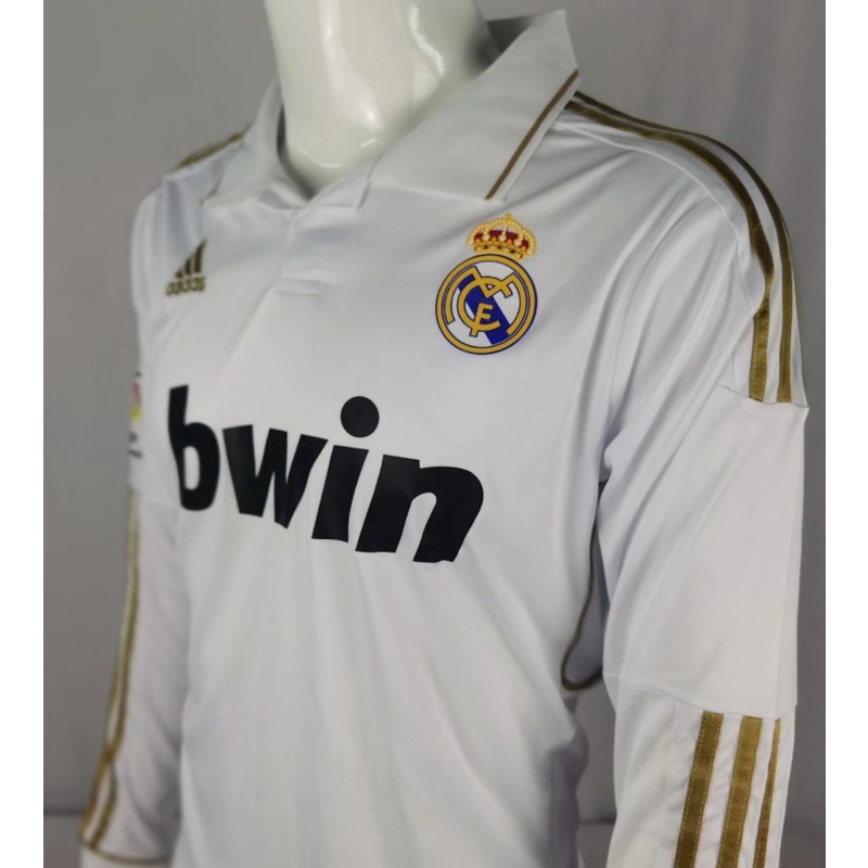 Áo Thun Thể Thao Tay Dài Màu Trắng In Logo Real Madrid Size S-XXL 11-12
