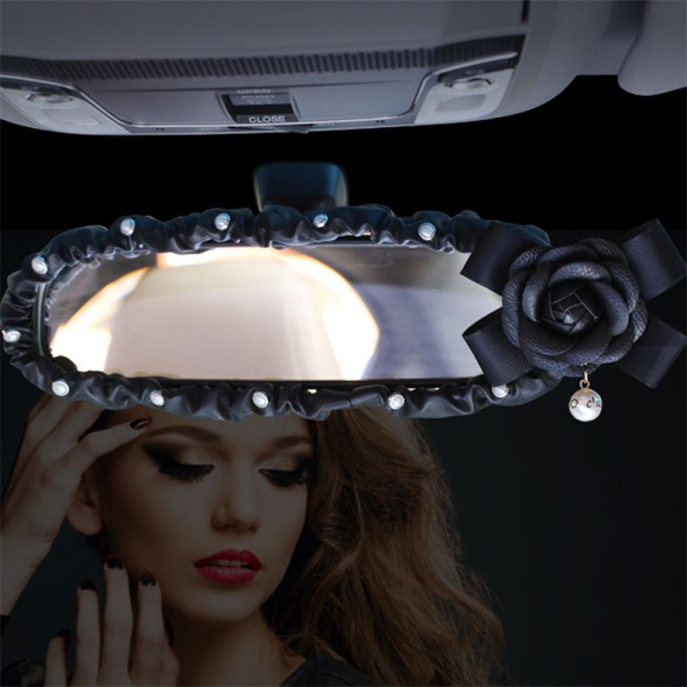 Ốp Gương Chiếu Hậu Bằng Da PU Hình Hoa Trà Đính Ngọc Trai Giả Trang Trí Nội Thất Xe Hơi J3Z1