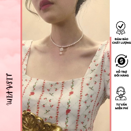Vòng cổ hạt gạo phối kiểu kèm mặt size 3-4 li